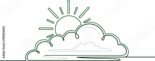 Green sun and clouds weather icon