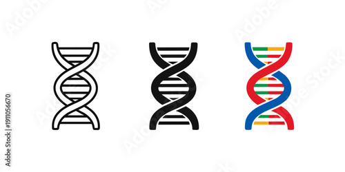 DNA Helix Icon Set – Outline, Solid and Color Genetics Symbol Vector Collection