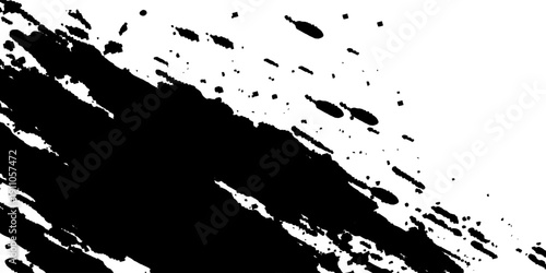 Distressed Black Paint Texture with Smudged Brush Lines and Ink Spray Splashes for Grunge Art, Creative Posters, and Digital Layouts