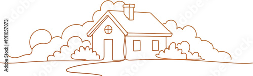 Simple House with Trees and Clouds