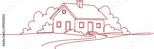 Simple Line Drawing of a Cozy House