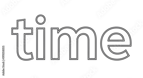 The word time is displayed in a modern outlined typography style on a white background