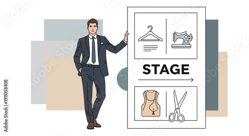 Professional Man Presenting Fashion Design Process Stage