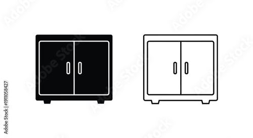 Two cabinet icons one black and one white in a flat style silhouette