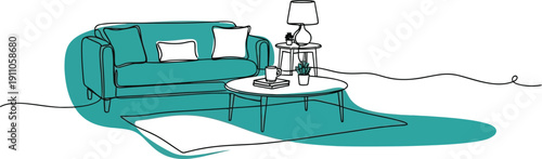 Teal Living Room Furniture Illustration