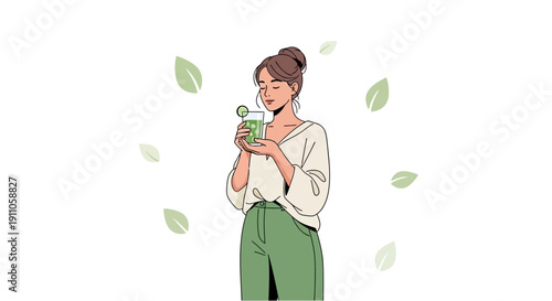 Refreshing Green Juice Sip Tranquil Moment Lifestyle Beverage