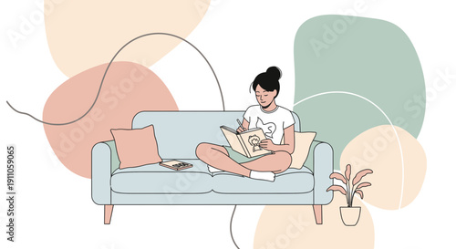 Relaxed Woman Enjoys Creative Pursuits at Home