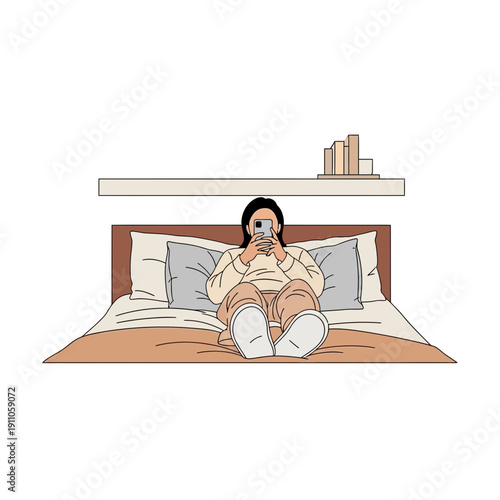 Relaxed Person Scrolling Through Mobile Phone While Sitting Comfortably On A Bed