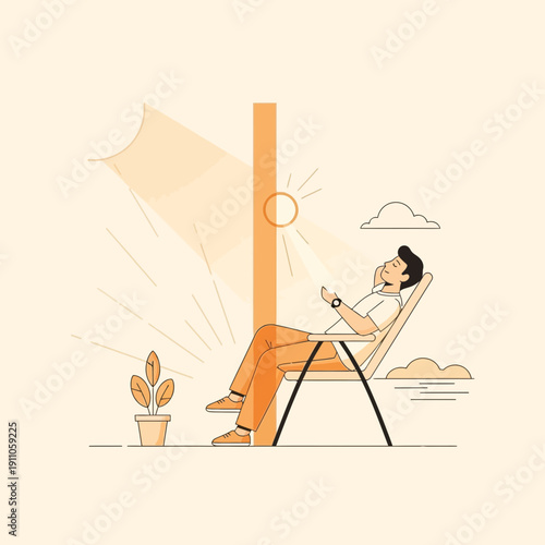 Relaxing Man Enjoying Sunlight Outdoors Modern Flat Illustration