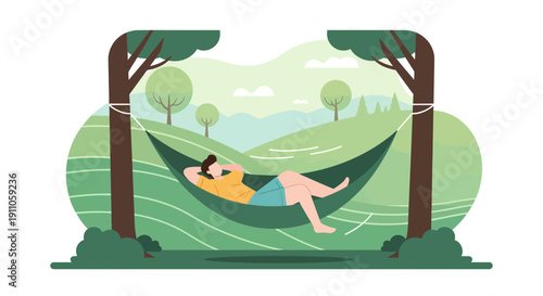 Relaxing Leisure Time Outdoors In A Hammock Amidst Verdant Scenery