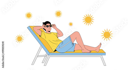 Relaxing On Beach Chair Under The Sun And Enjoying The Hot Summer Season