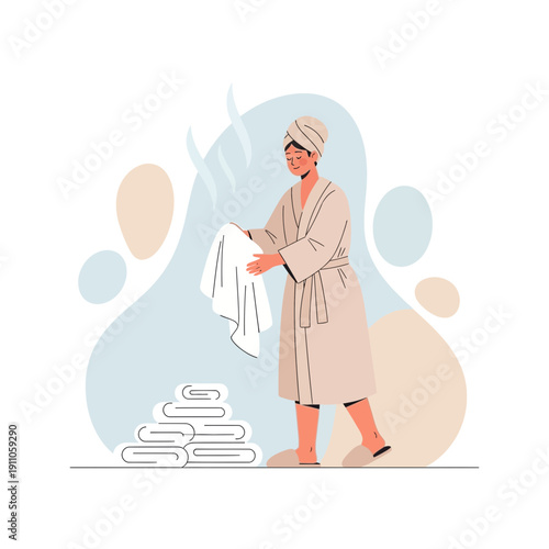 Relaxing Spa Experience With Clean Towels And Steam Gentle Wellness Routine
