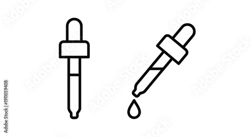 Two dropper bottles depicted in a minimalist black outline silhouette