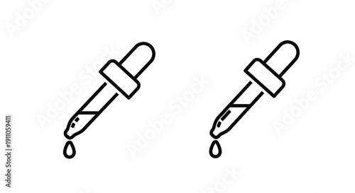 Two dropper bottles with dripping liquid a simple black silhouette