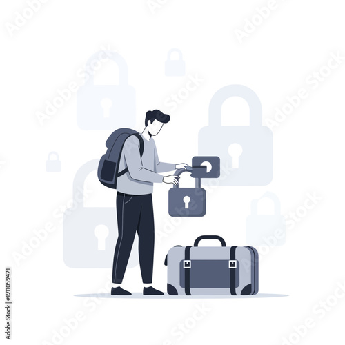 Secure Travel Concepts With Padlocks And Luggage