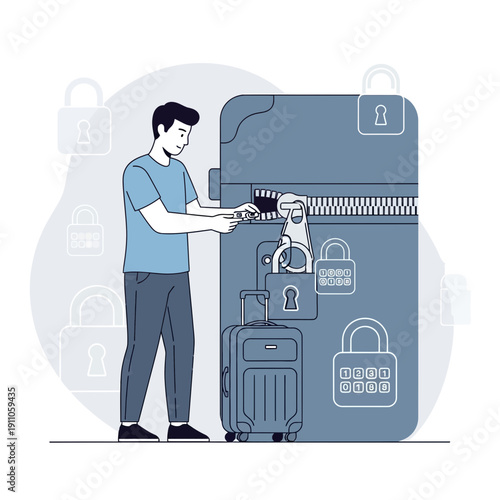 Secure Travel Luggage Security And Protection Concept