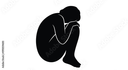 Silhouette of a person curled up in a fetal position conveying sadness or isolation