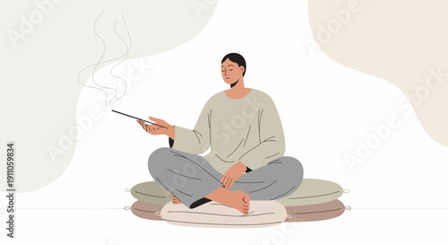 Serene Individual Engaged In Mindful Incense Meditation Practice