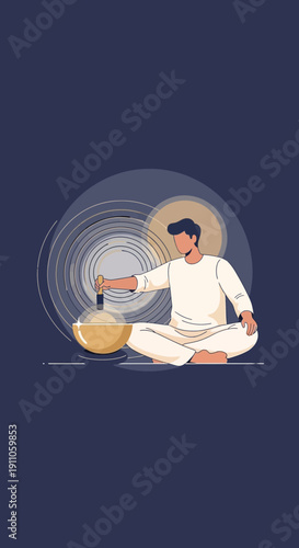 Serene Individual Engaged In Ritualistic Sound Healing Practice