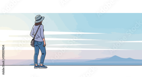 Serene Traveler Gazing Upon Distant Horizons