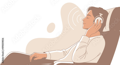 Serene Traveler Enjoying Music With Headphones Mid Flight