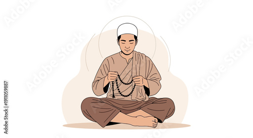 Serene Islamic Prayer Meditation With Prayer Beads and Peaceful Aura