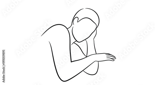 Simple line drawing depicting a person in a prayerful or contemplative pose