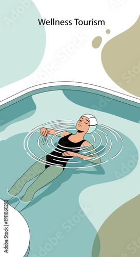 Serene Woman Floats Gracefully in Tranquil Wellness Pool