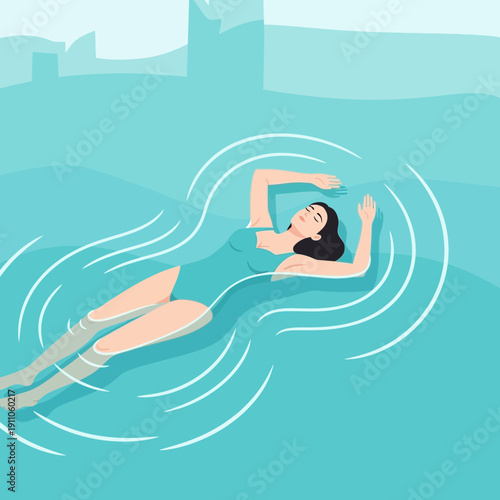 Serene Woman Floating in Turquoise Waters for Tranquil Moments and Wellness Experiences