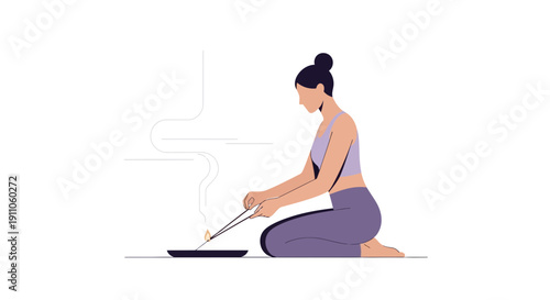 Serene Woman Lighting Incense Stick for Meditation and Relaxation