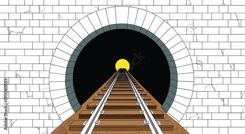 Railway Tunnel with Train Tracks Leading to Light Concept Illustration Symbolizing Journey Hope Perspective Transportation and Future Path Vector
