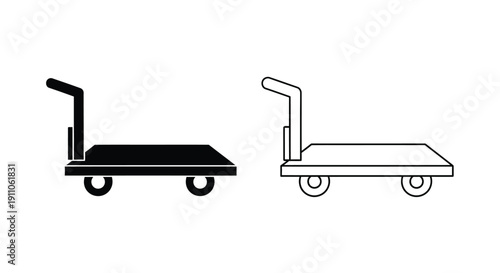 Two hand trucks one filled and one outlined in a simple silhouette