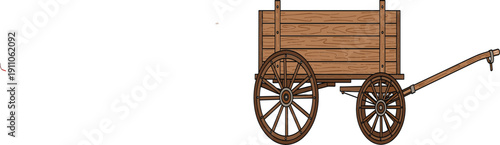 Vintage Wooden Cart Vector Illustration Isolated on White Background for Farm Agriculture Rural Transport and Historical Design Use