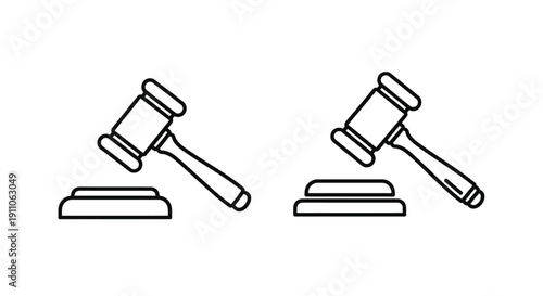 Two gavels resting on sound blocks a minimalist outline silhouette