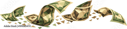 Fluttering Banknotes Illustration. Low-poly vector illustration of banknotes fluttering in flight, clear literal hero depiction of