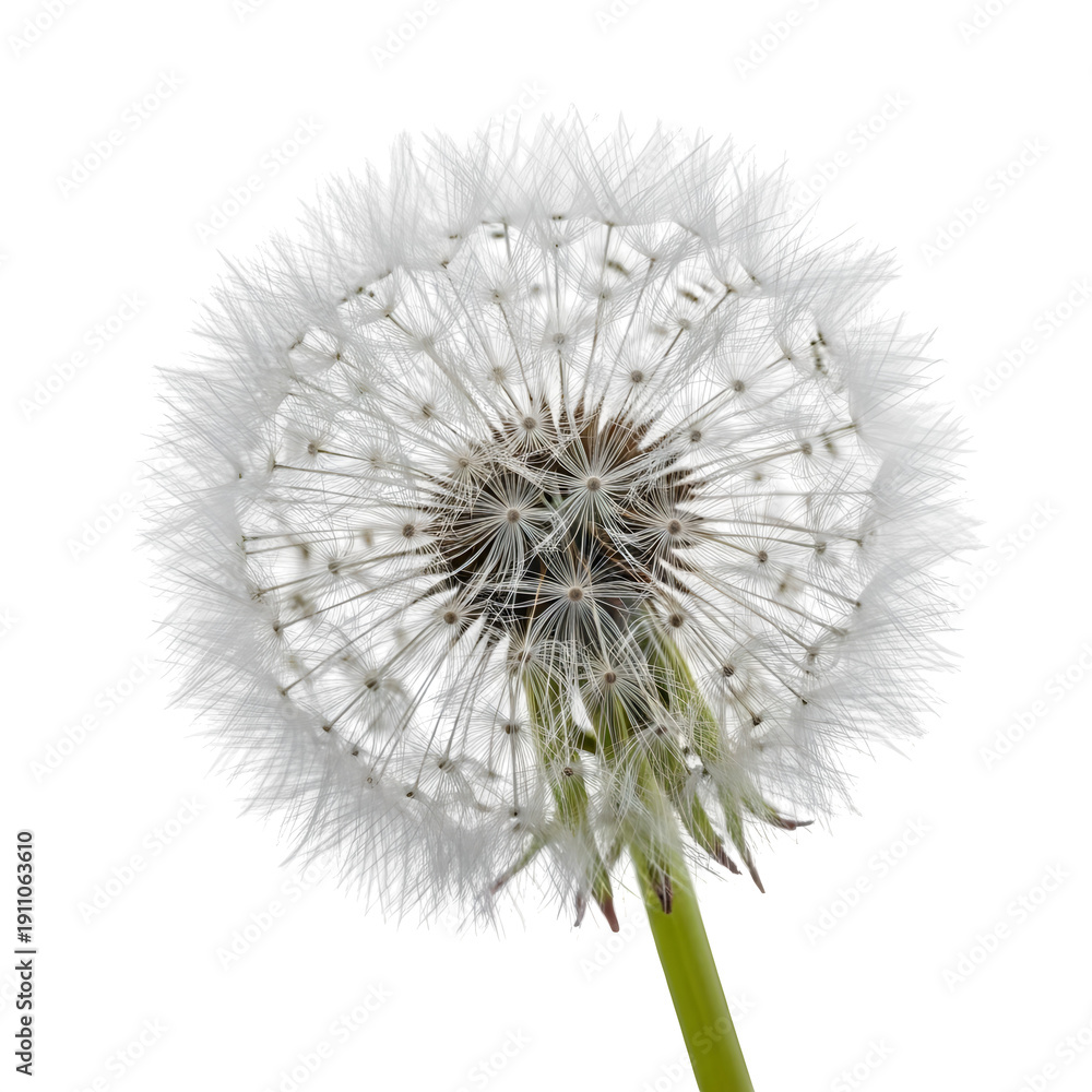 Obraz premium White Dandelion Seed Head Close Up Isolated Background Isolated on transparent background