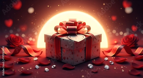Valentine’s Day Gift Box with Roses – Romantic Present Background