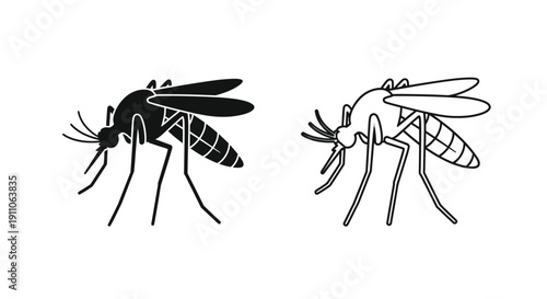 Two mosquito depictions one as a bold black silhouette