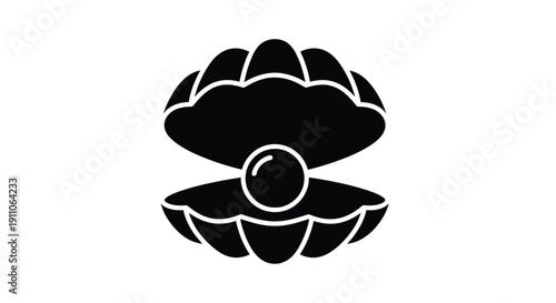 Black seashell with a pearl inside simple graphic silhouette