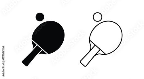 Two table tennis paddles one solid and one outline silhouette