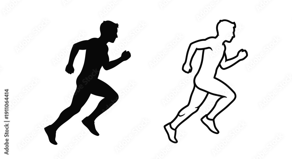 Fototapeta premium Two men running depicted in a striking black silhouette