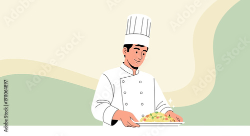 Skilled Chef Presents Delicious Culinary Masterpiece In Clean Kitchen Environment