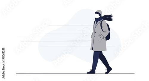 Solitary Figure Braves Brisk Winter Breeze With Scarf And Backpack