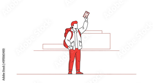 Solo Explorer Holding Ticket Awaiting Journey Adventure Awaits