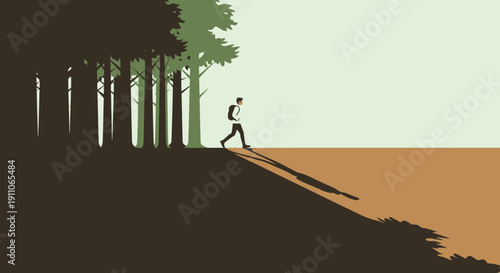 Solo Journey Through Verdant Woods Towards Bright Horizons Minimalist