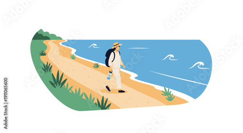 Solo Traveler Exploring Scenic Coastal Path During Summer Vacation