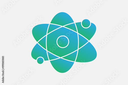 The graphic features a stylized atomic model, often referred to as the Bohr or Rutherford model.