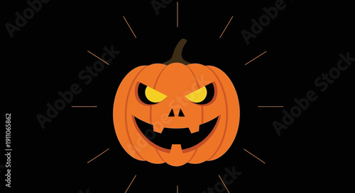 Spooky Jack O Lantern Halloween Face Glowing Brightly On Dark Night