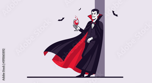 Sophisticated Vampire Holding Crimson Drink Under Moonlit Sky