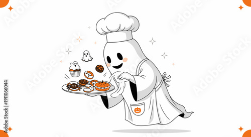 Spooky Baker Ghost Presents Delicious Halloween Treats